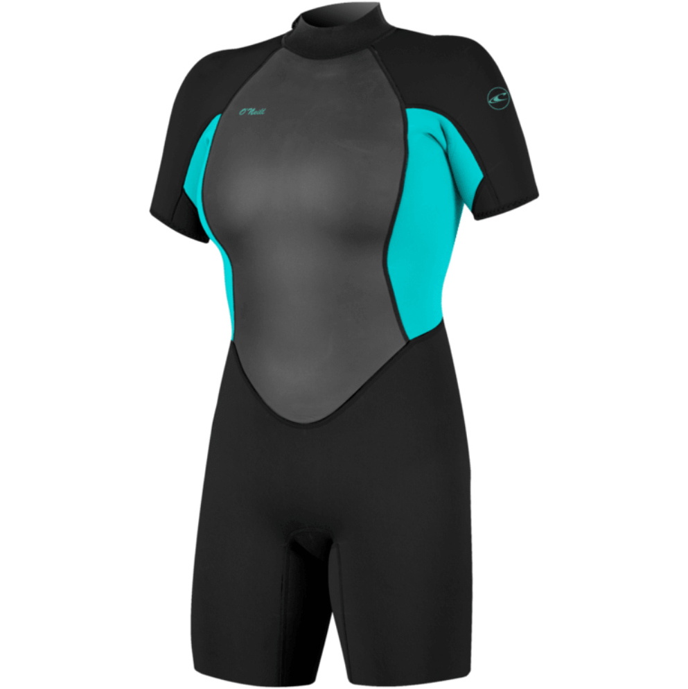 2026 O'Neill Womens Reactor-2 2mm Back Zip Shorty Wetsuit 5043B - Black / Lt Aqua